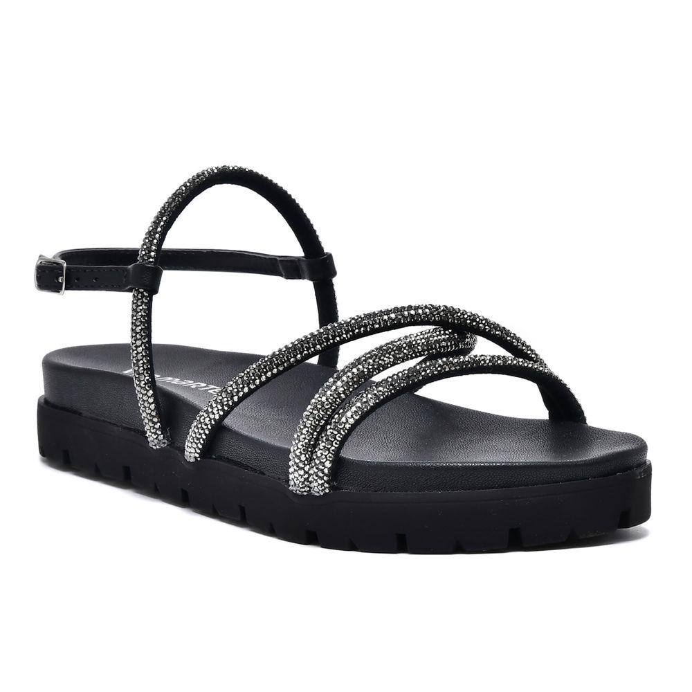 Sandália Papete Via Marte Rasteira Tira Strass Feminina 23-17203