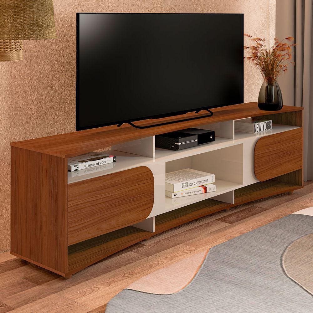 Rack para TV Até 86 Polegadas Seleto 2 Portas Cedro/Off White - Pnr Móveis