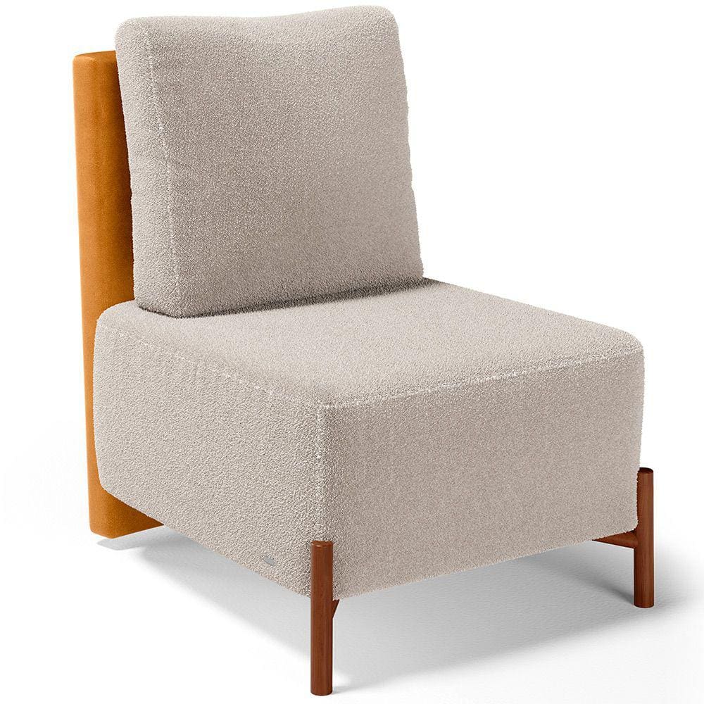 Poltrona Decorativa Sala Estar Living Pés Madeira Hungria L02 Couríssimo Whisky Bouclê Creme - Lyam
