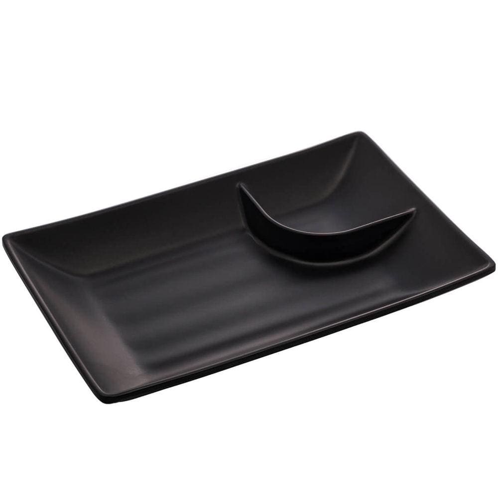 Kit 30 Pratos para Sushi com Molheira Melamina Pretos 19x12,5cm Lyor Tóquio Retangulares