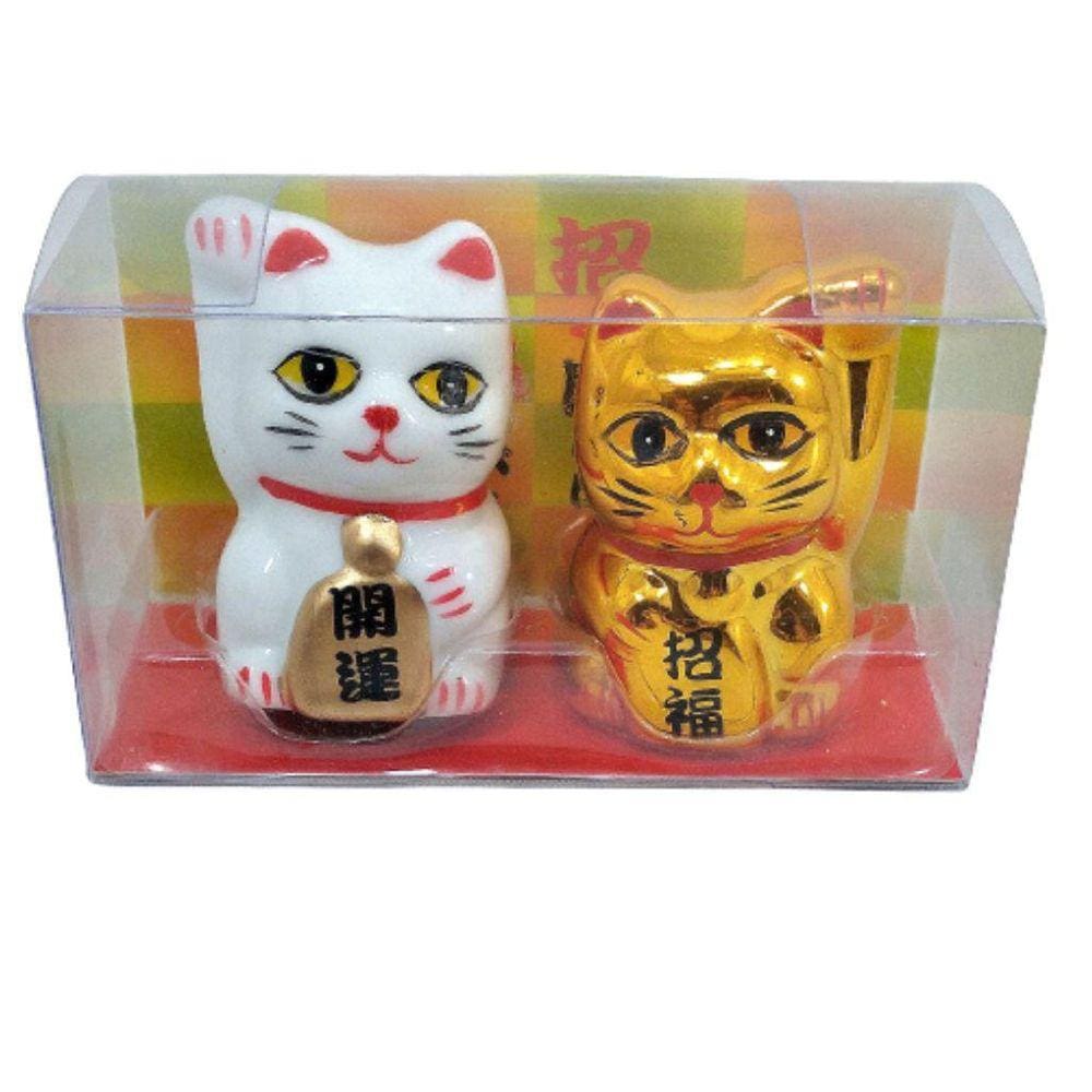 Maneki Neko Gato Da Sorte Kit Com 2 Em Resina 5 Cm Altura