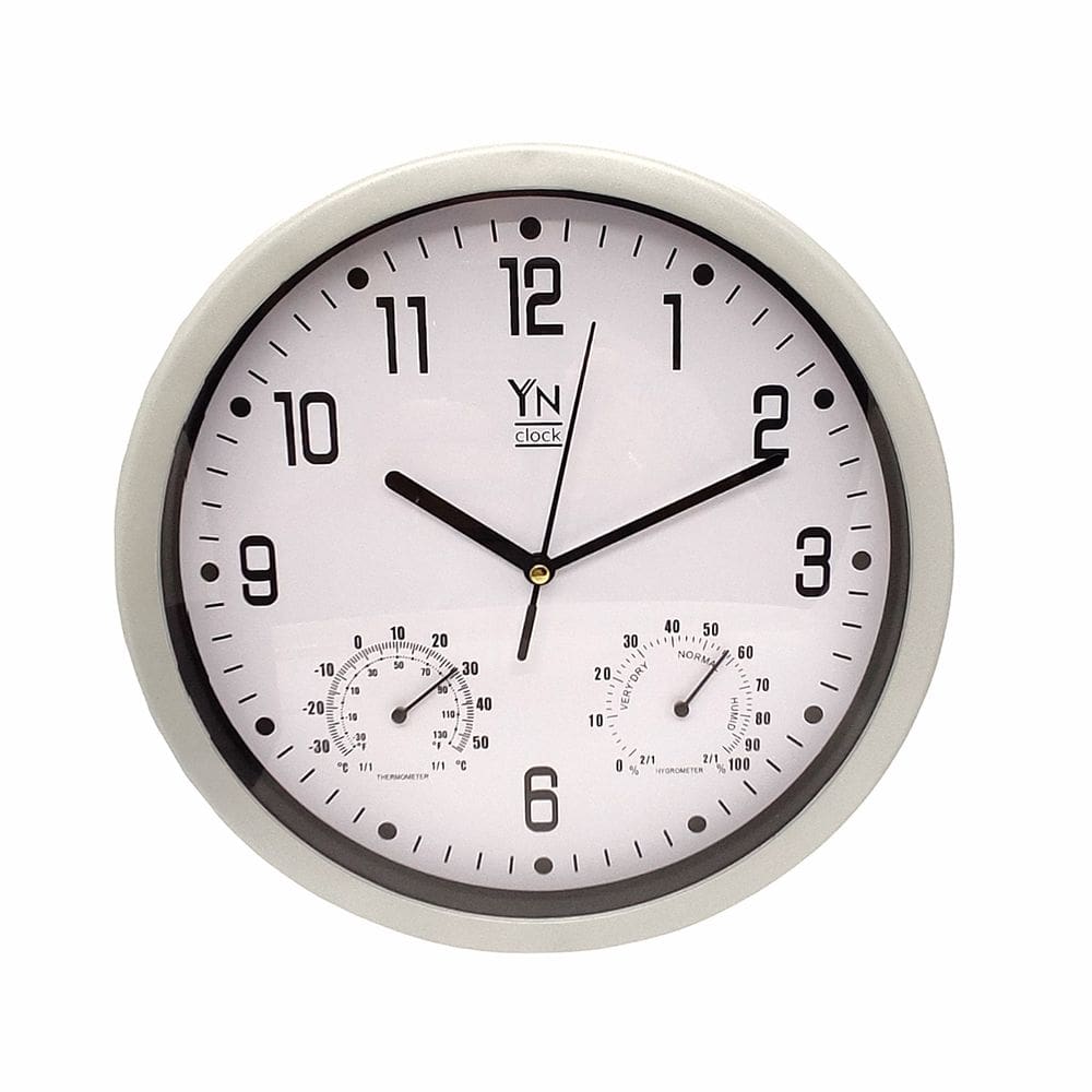 Relógio De Parede Redondo C/ Termômetro Cinza Analógico 26cm