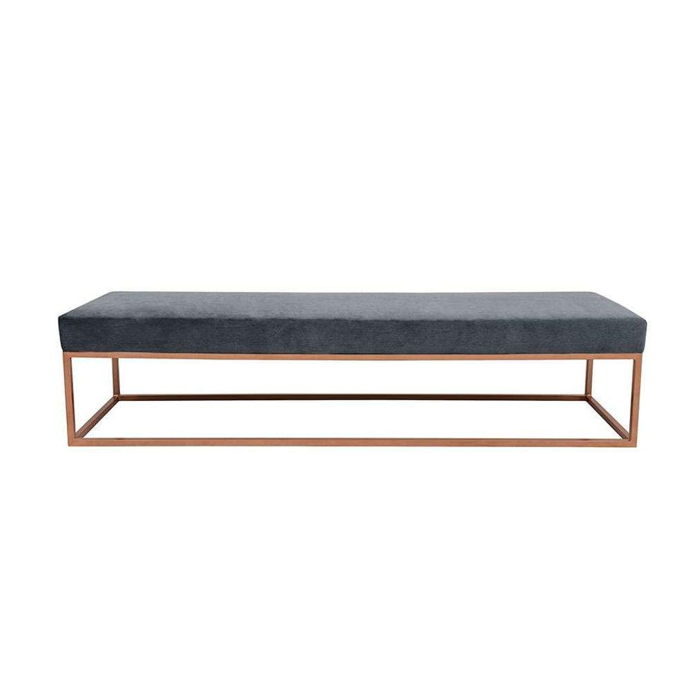 banco 2 lugares giulia veludo cinza e dourado 140 cm
