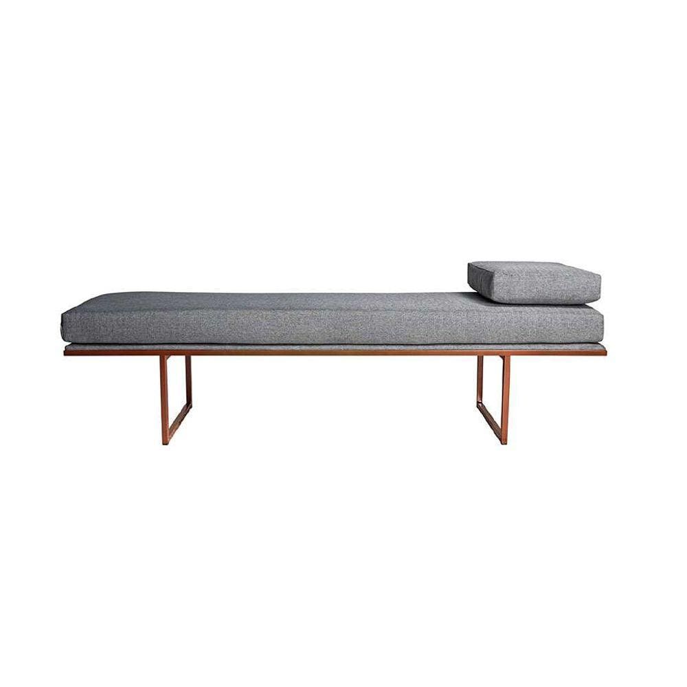 banco 2 lugares galli linho cinza e dourado 140 cm