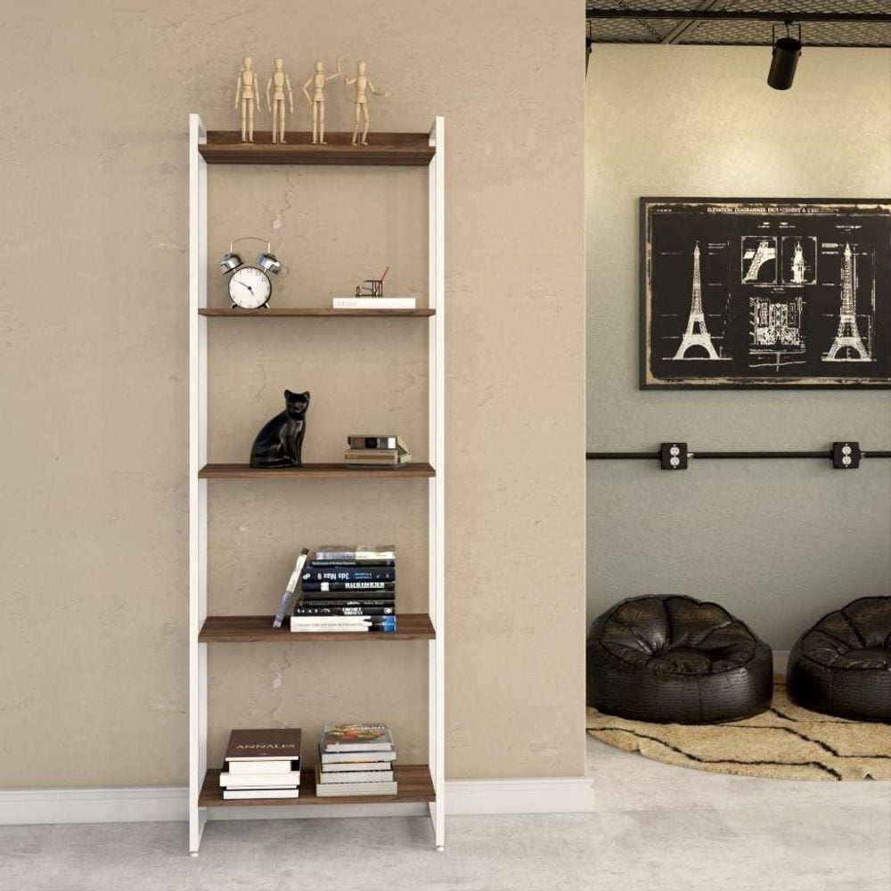 estante studio nogal e branca 60x187 cm