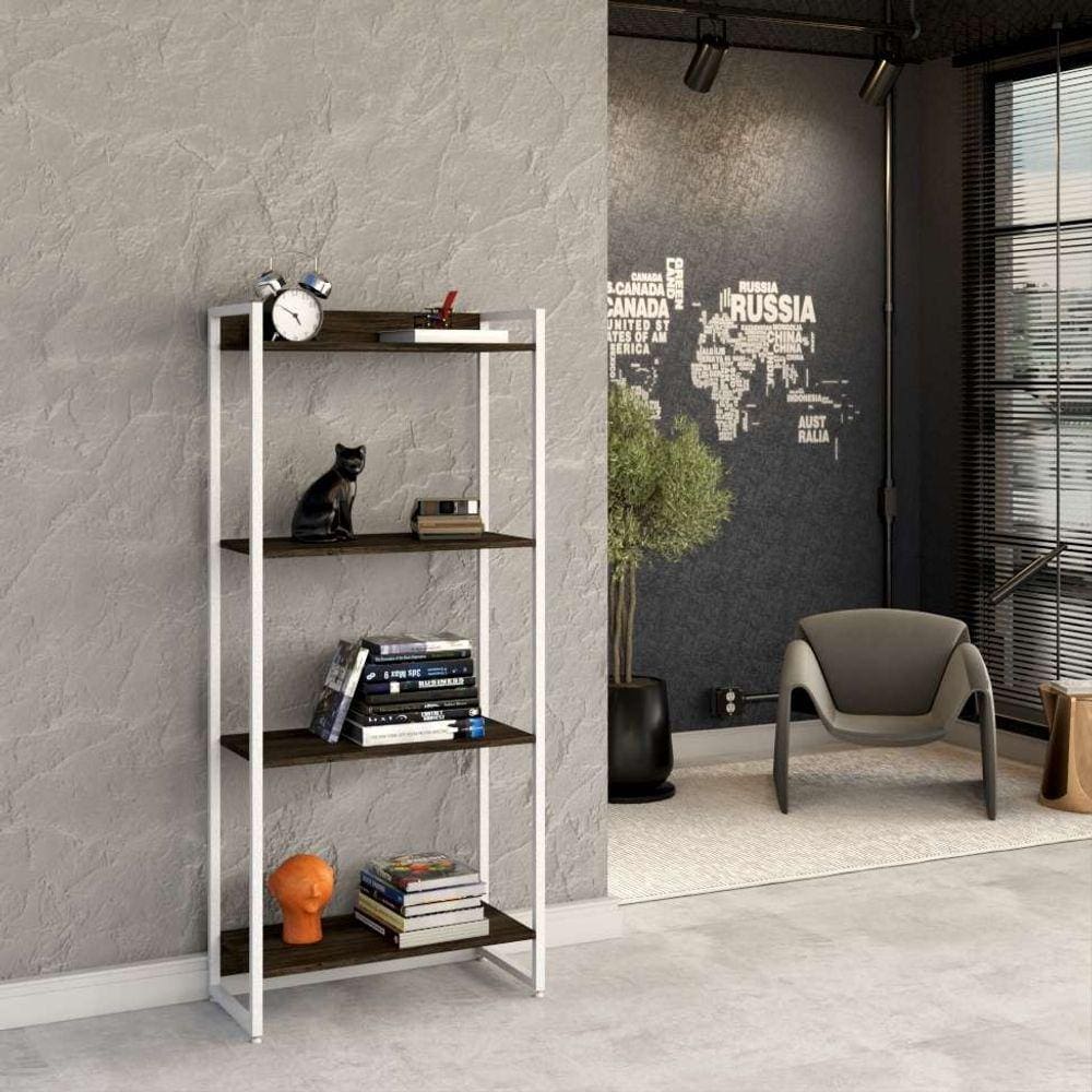 estante studio carvalho dark e branca 60x146 cm
