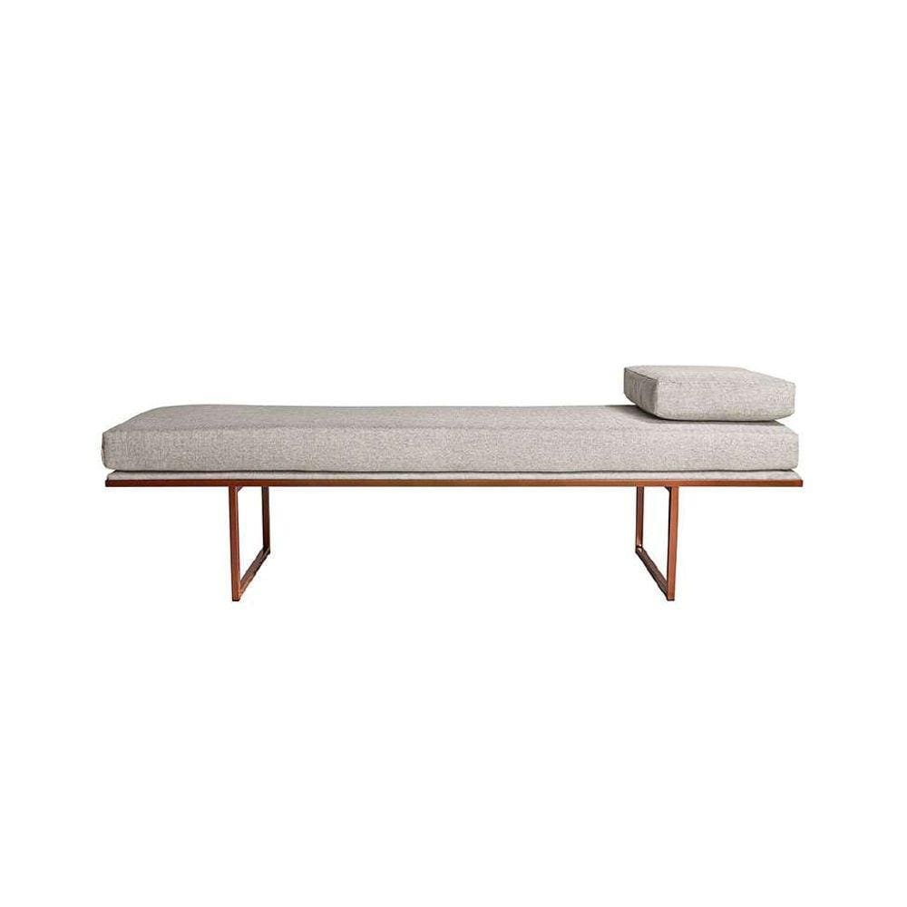banco 2 lugares galli linho bege e dourado 140 cm