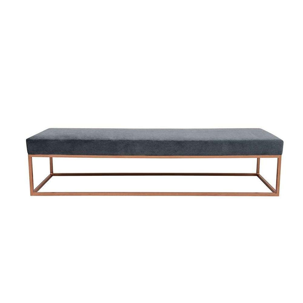 banco 2 lugares giulia veludo cinza e dourado 160 cm