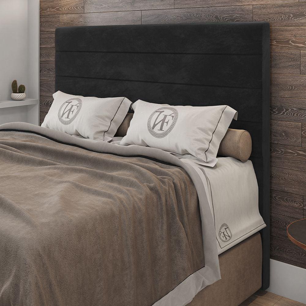 Cabeceira Solteiro Napoli 90cm Veludo Preto c/ Frame Italian Flex