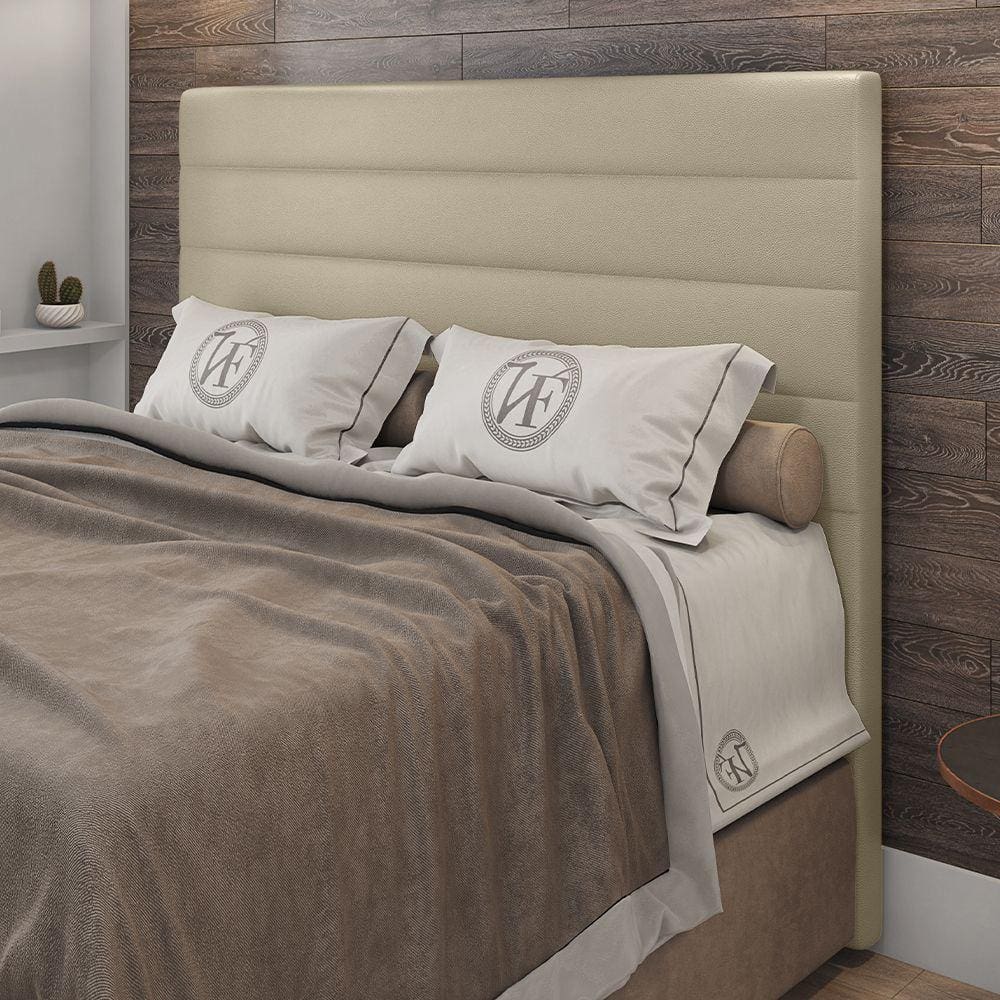 Cabeceira Casal Napoli 140cm Material Sintético Bege c/ Frame Italian Flex