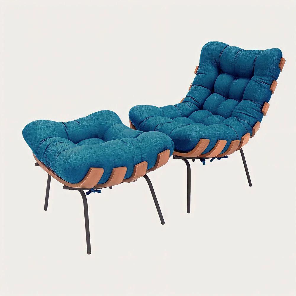 Poltrona Costela Luxo + Puff Decorativo Premium