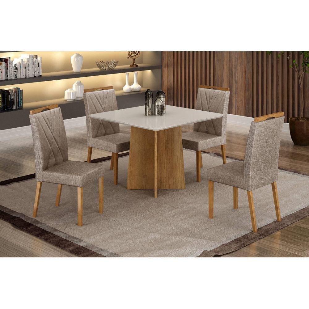 Sala Jade 120 + 4 Cadeira Lara Linho Bege