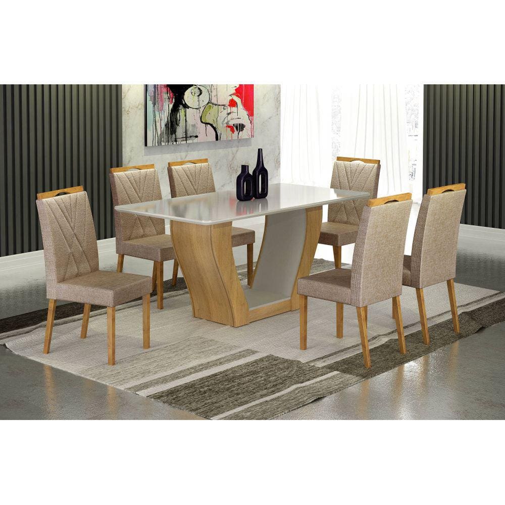 Sala Lara 160 + 4 Cadeira Lara Linho Bege