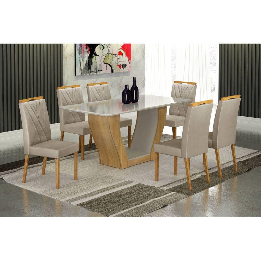 Sala Lara 160 + 4 Cadeira Lara Veludo Bege