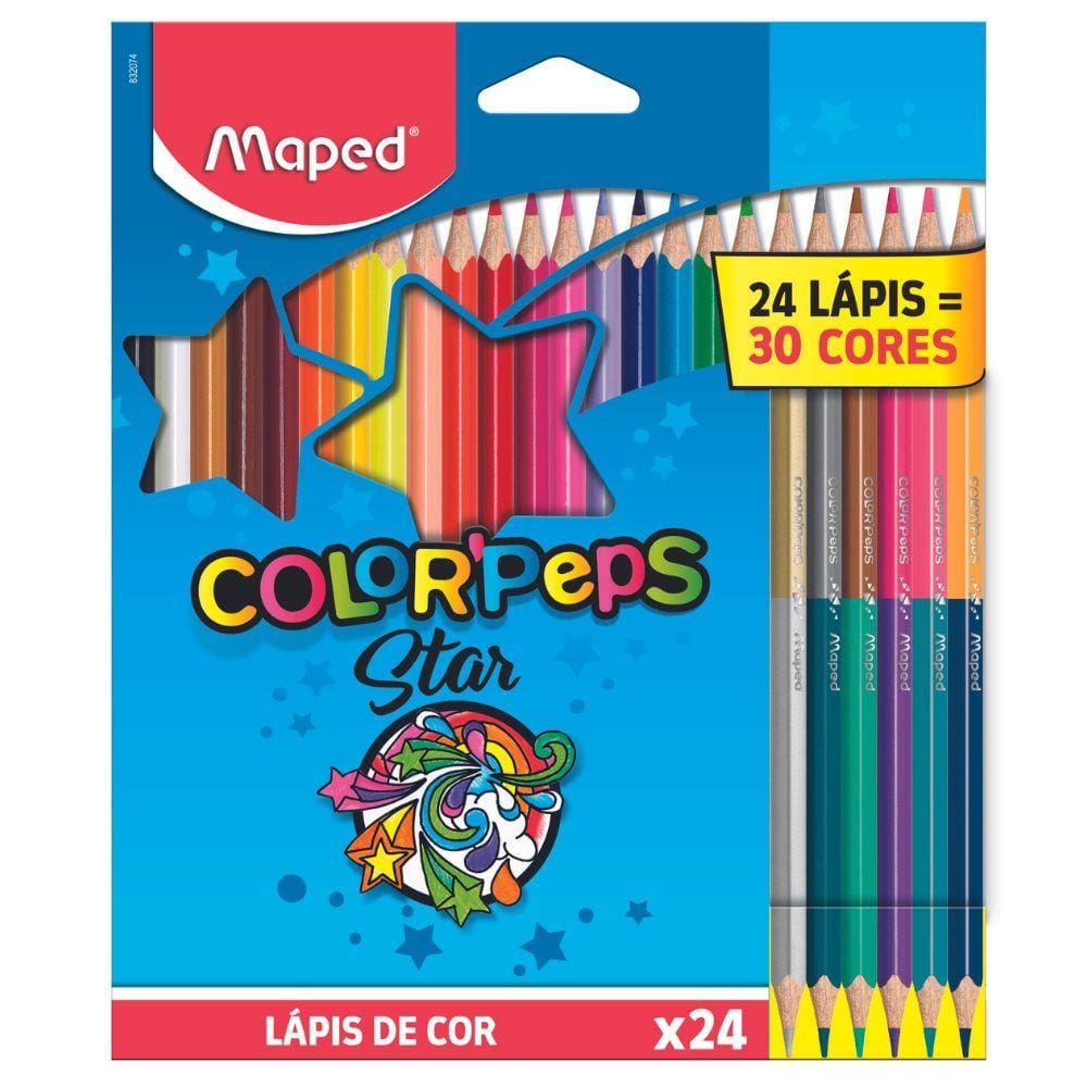 Lápis De Cor  30 Cores Color`Peps Star Triangular 24 Lápis (6 Duos) Minas Resistente Maped