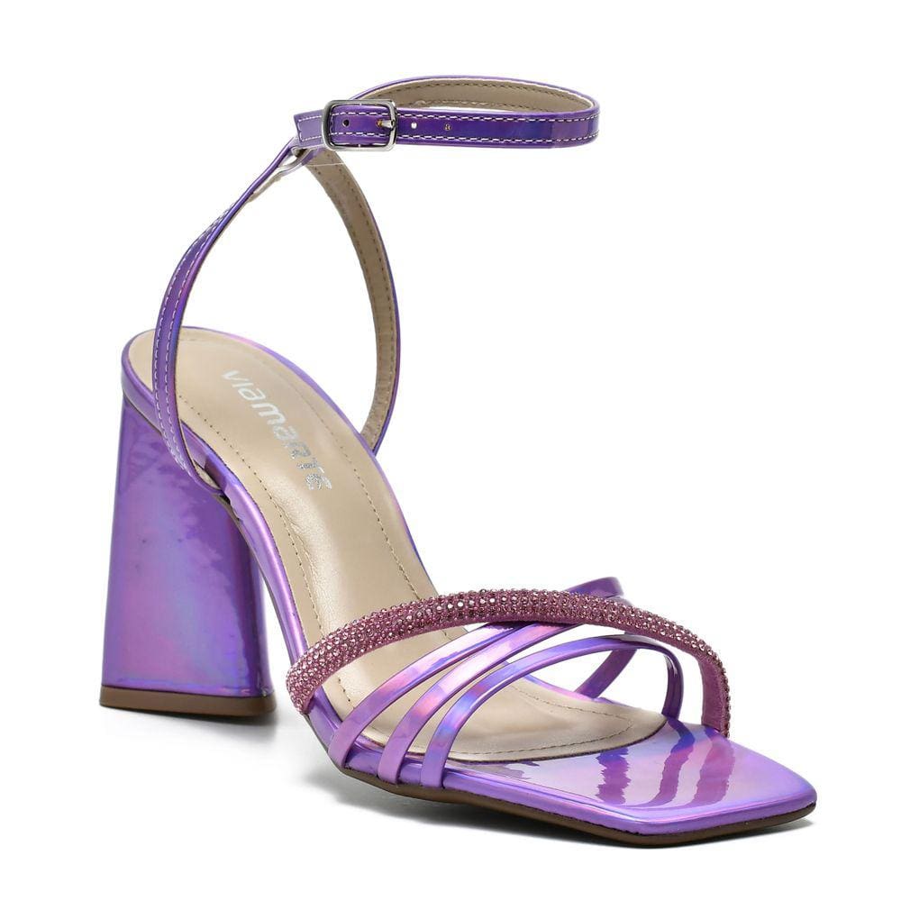 Sandália Via Marte Salto Bloco Geométrico Tira Strass 23-9205