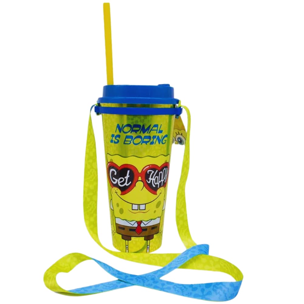 Copo Bob Esponja Amarelo 1 Litro Com Canudo E Fita Oficial Nickelodeon