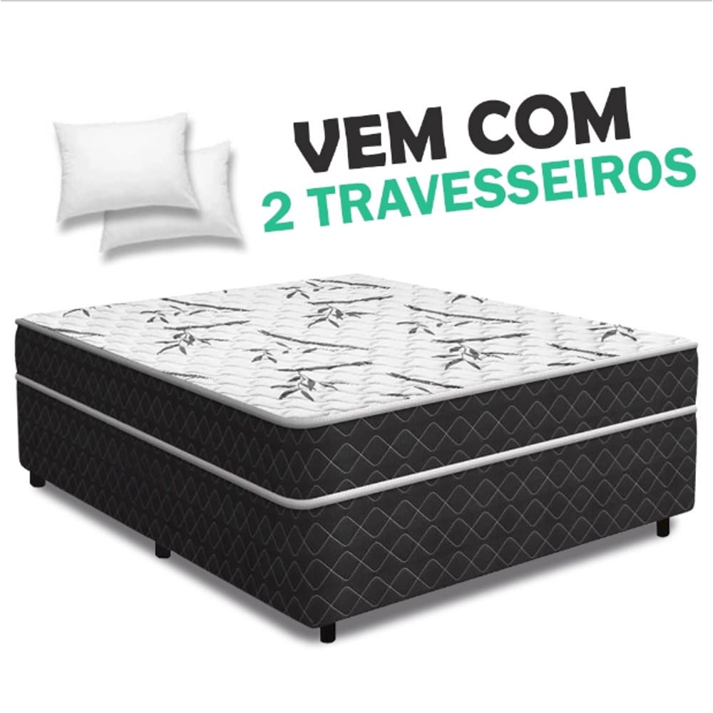 Cama Box Casal Ortopédico Conjugada Mais 2 Travesseiros