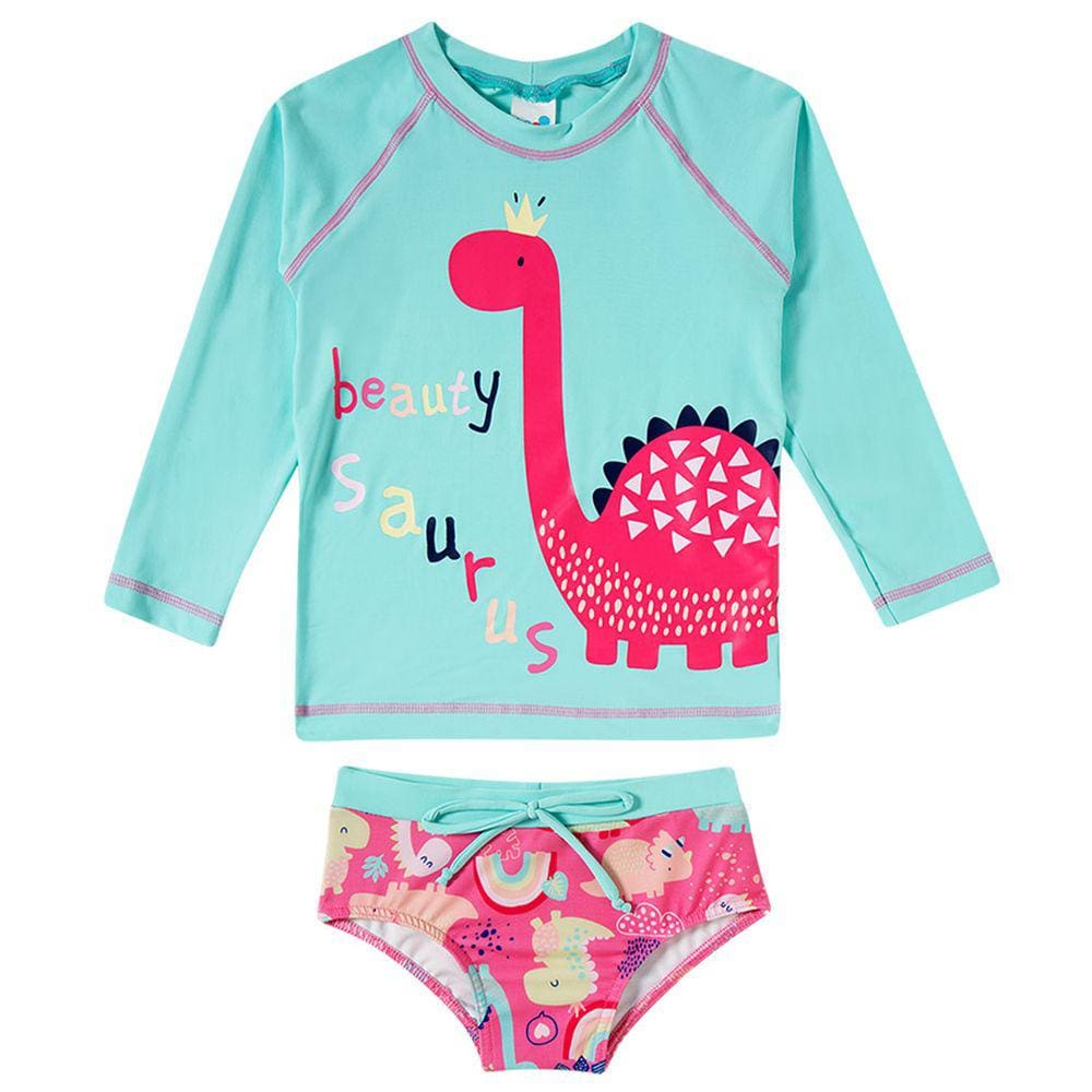 Conjunto Praia Infantil Princess Dino Verde Água Tip Top