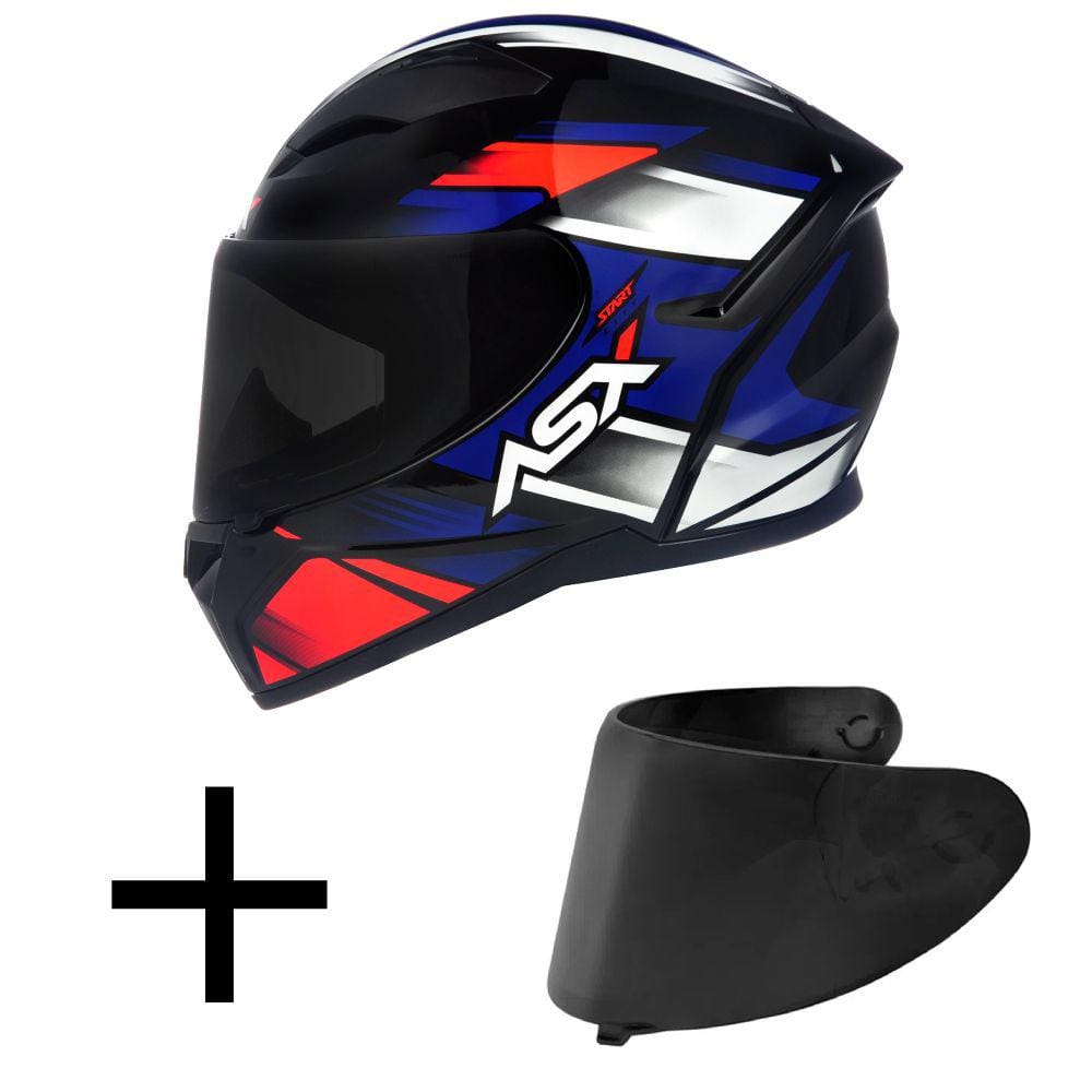 Capacete ASX City Start Preto Vermelho e Azul Mais Viseira Fumê