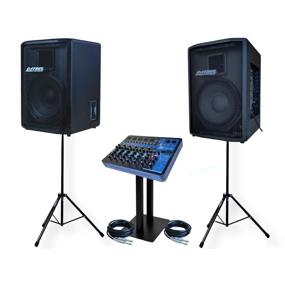 Caixa Som Kit Ativa Passiva 10P 400W E Tripé Mesa Datrel Pro
