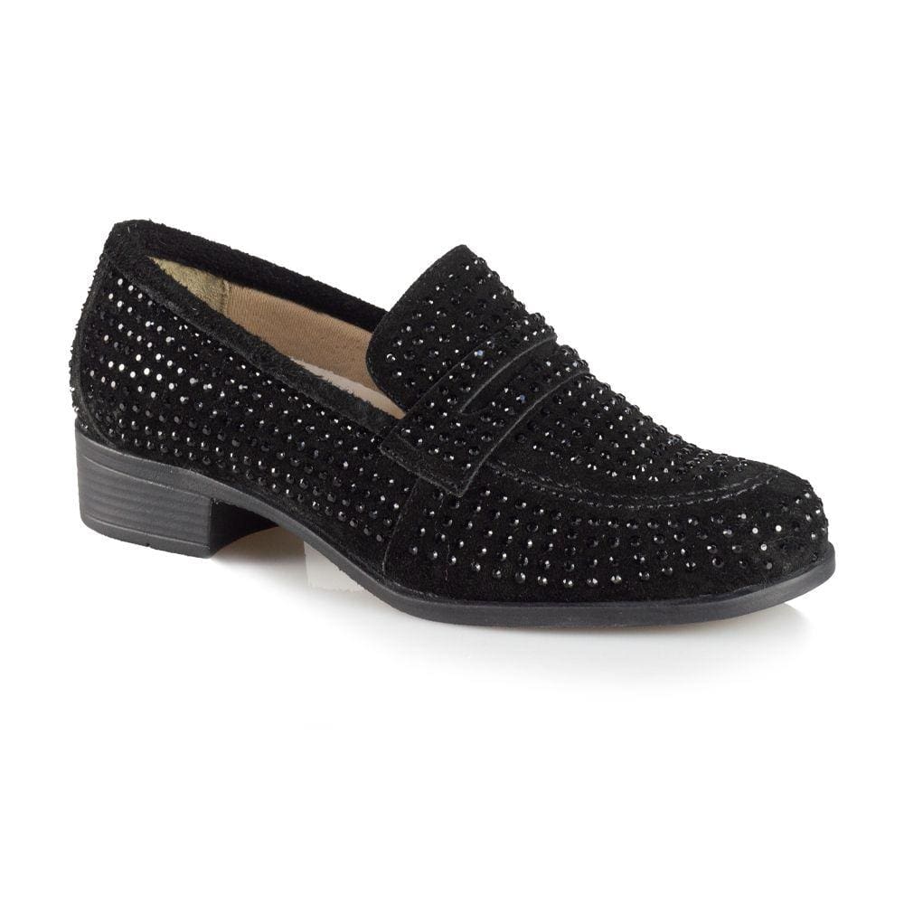 Sapato Mocassim Feminino Sandro Moscoloni Couro Stras Crystal Yasmin Black