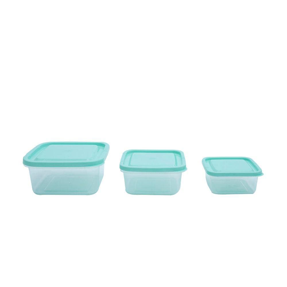 Kit Potes de Plástico Quadrado 3 Pçs 250ml/500ml/1l - Mozcada