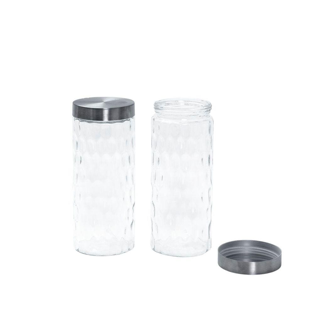 Kit 2 Potes de Vidro com Tampa Inox Bolhas Redondo 2200ml - Mozcada