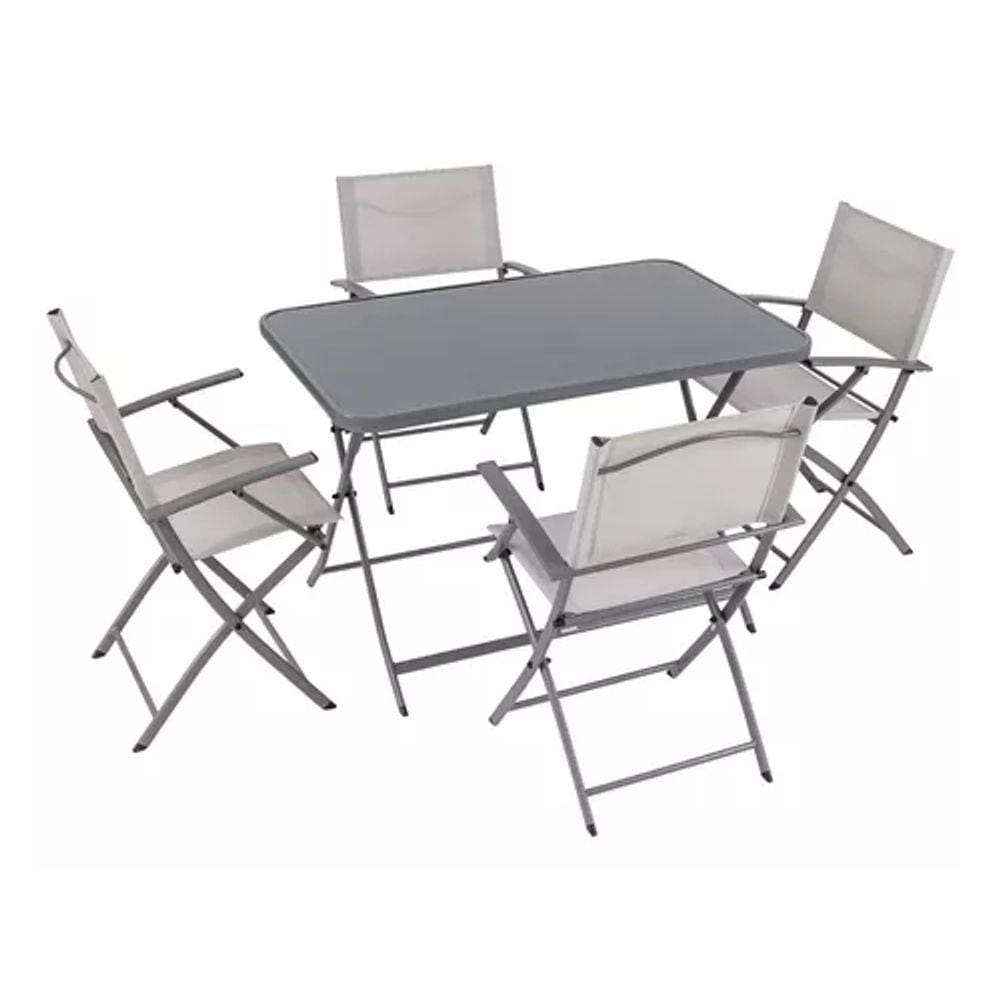 Conjunto De Jardim Cinza 5 Peças - Mesa E Cadeiras Dobráveis
