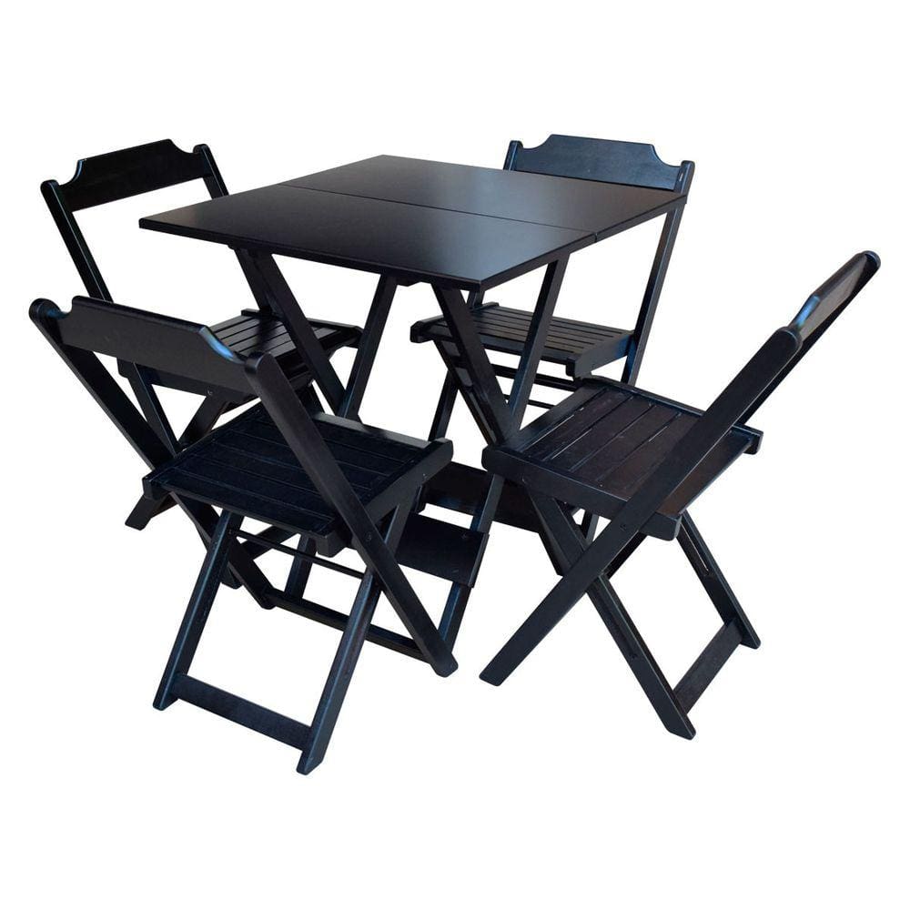 Conjunto de Mesa Dobravel para Bar e Café de Madeira 90x90 com 4 Cadeiras Preto