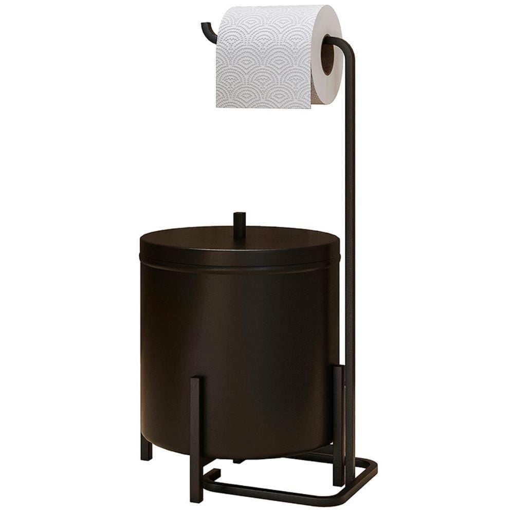 Kit Lixeira 6l Aluminio E Papeleira De Chão 5800 Lovell Preto Dhom Preto