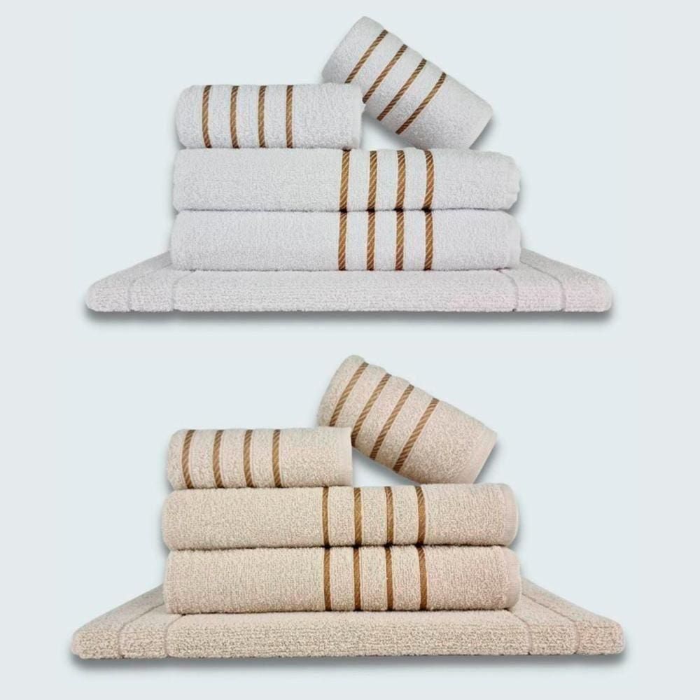 Jogo De Toalhas 10Pçs Coleção Dubai 100% Algodão Branco+bege