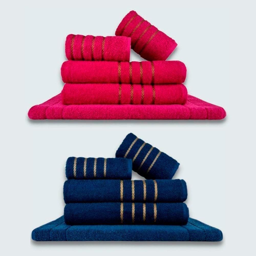 Jogo De Toalhas 10 Pçs Coleção Dubai 100% Algodão Rosa+azul