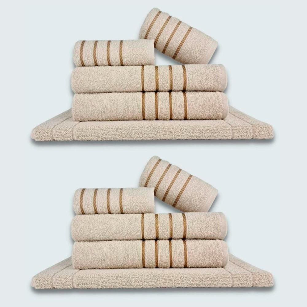 Jogo De Toalhas 10Pçs Coleção Dubai 100% Algodão Bege+Bege