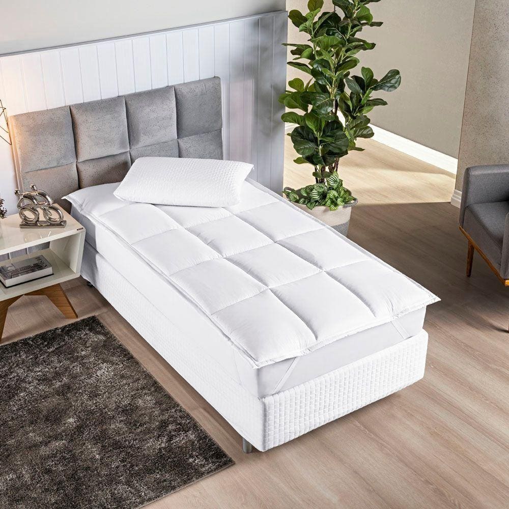 Protetor De Colchão Macio Pillow Top Solteiro Scartec Micropercal 200 Fios - Branco