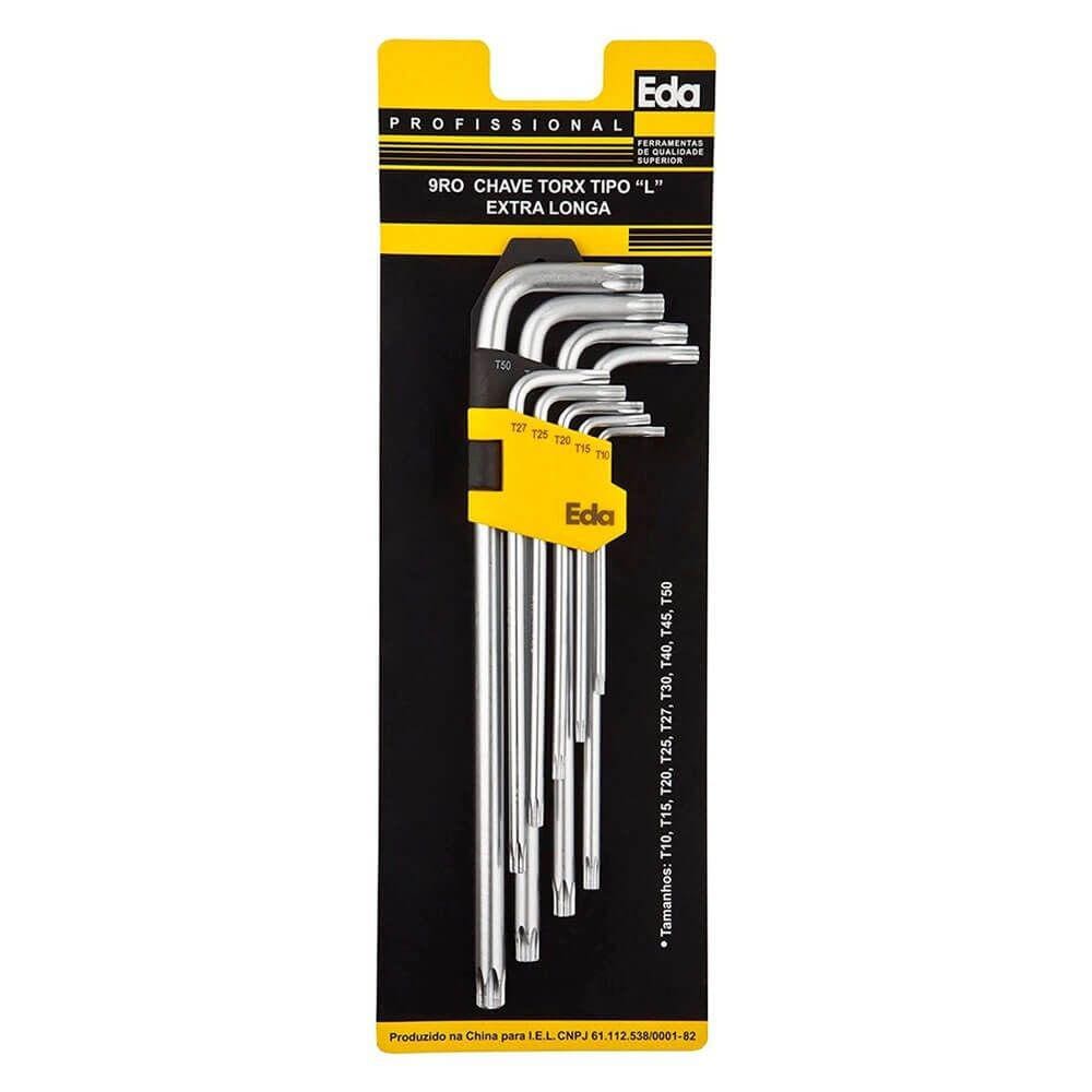 Chave Torx - \"L\" - Jogo 9 Peças - Extra Longa - T10 a T50 - 9RO - EDA