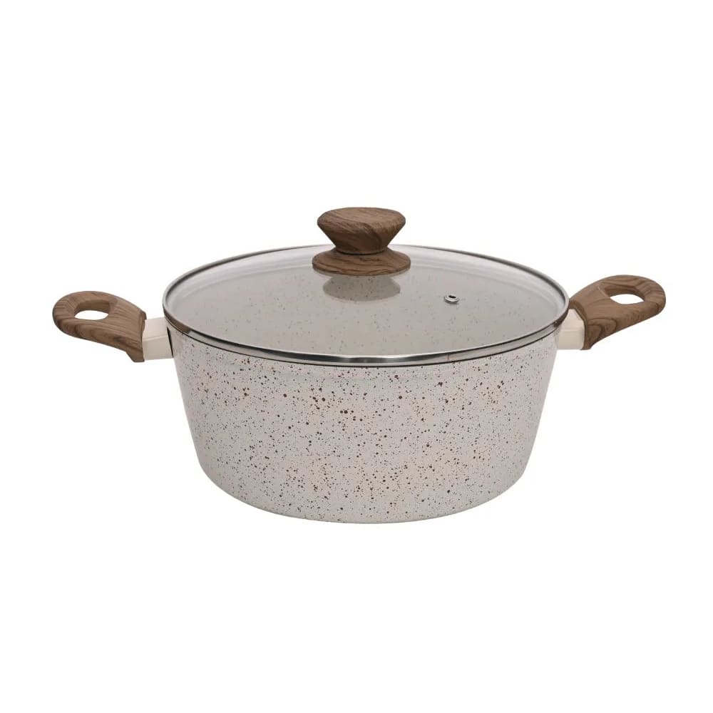 Caçarola Aluminio Antiaderente 24cm Mimo Style Linha Mármol Cook Panela Cerâmica Indução 3,8 Litros Com Tampa De Vidro
