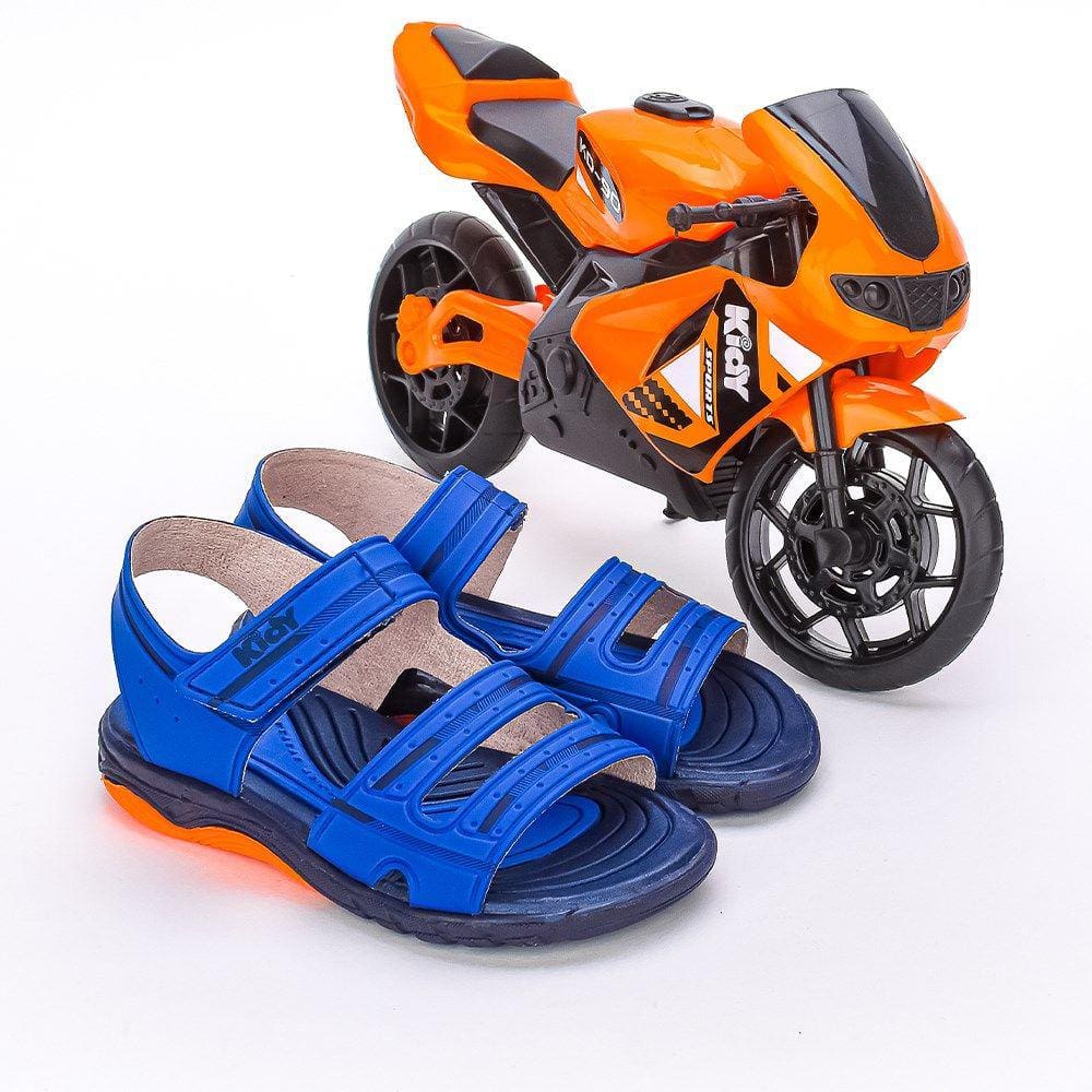 Sandália Infantil Papete Kidy Toys Azul Laranja com Brinquedo