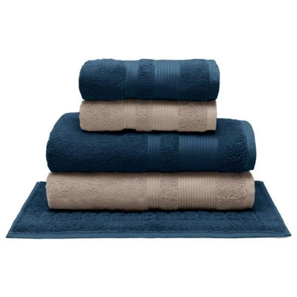Kit De Toalhas 5pçs Buettner Algodão Egípcio Marinho E Palha