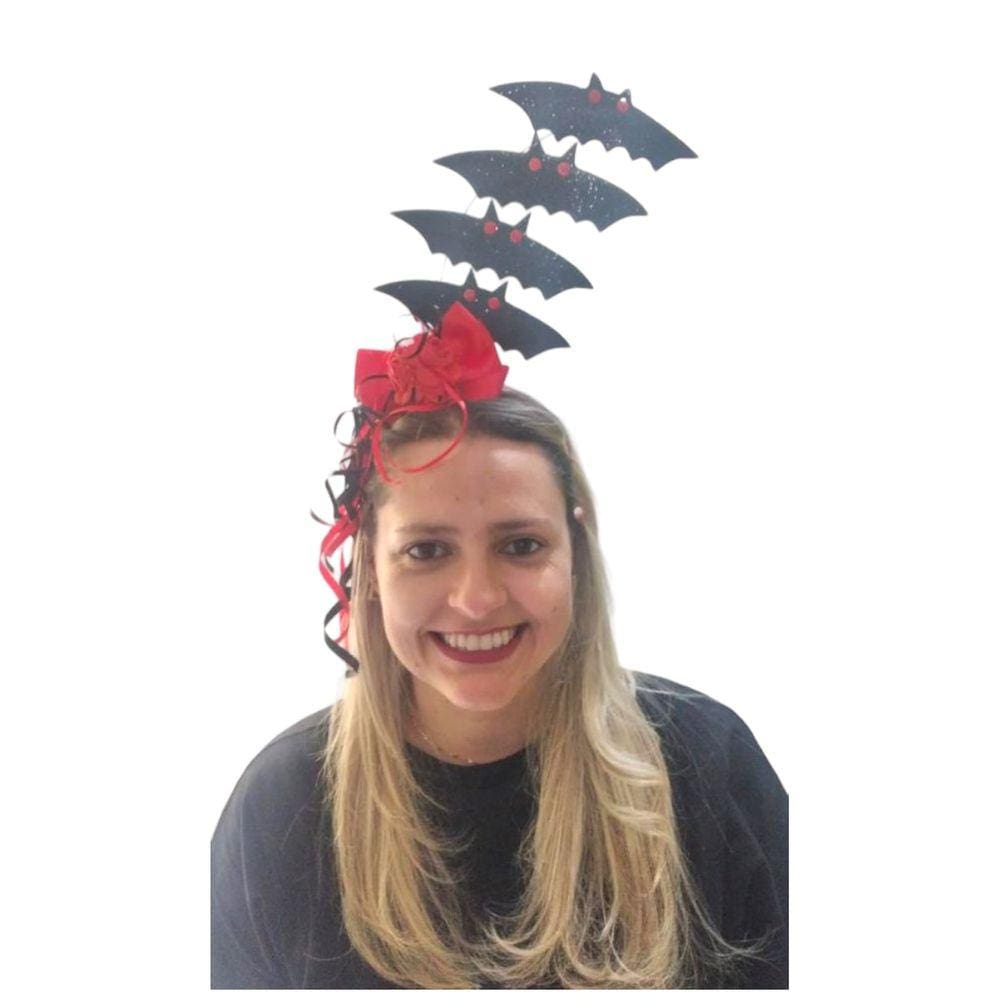 Tiara Arco Halloween Morcego Luxo Eva Com Glitter Arquinho Brilho Para Festa Dia das Bruxas Noites do Terror Festa Zumbi
