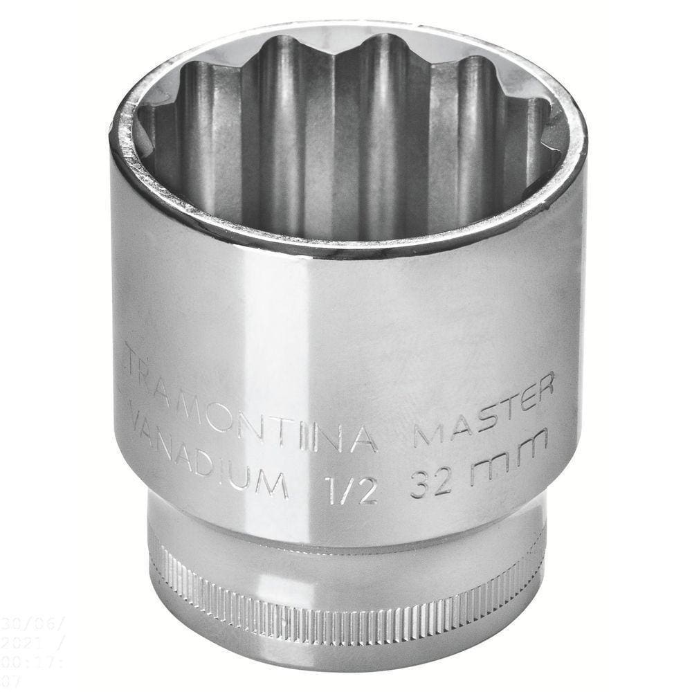 Soquete Estriado 30 Mm Encaixe 1/2&quot; Em Aço Cromo Vanádio Com Acabamento Cromado