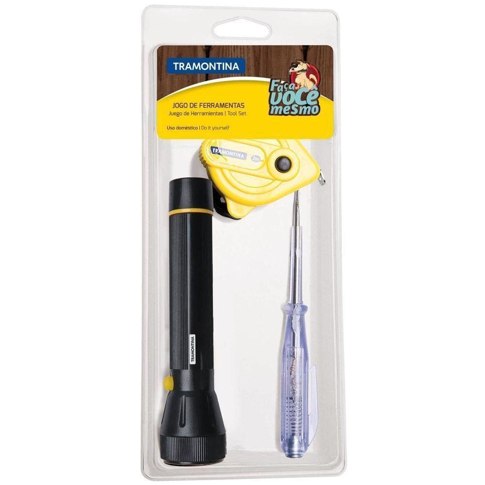Kit De Ferramentas Tramontina Com Trena Chave Teste E Lanterna Para Uso Doméstico 3 Peças Tramontina