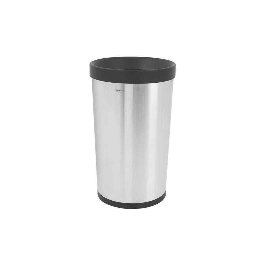 Lixeira Inox Konika Sem Tampa Com Acabamento Scotch Brite Base E Aro Em Polipropileno 50l