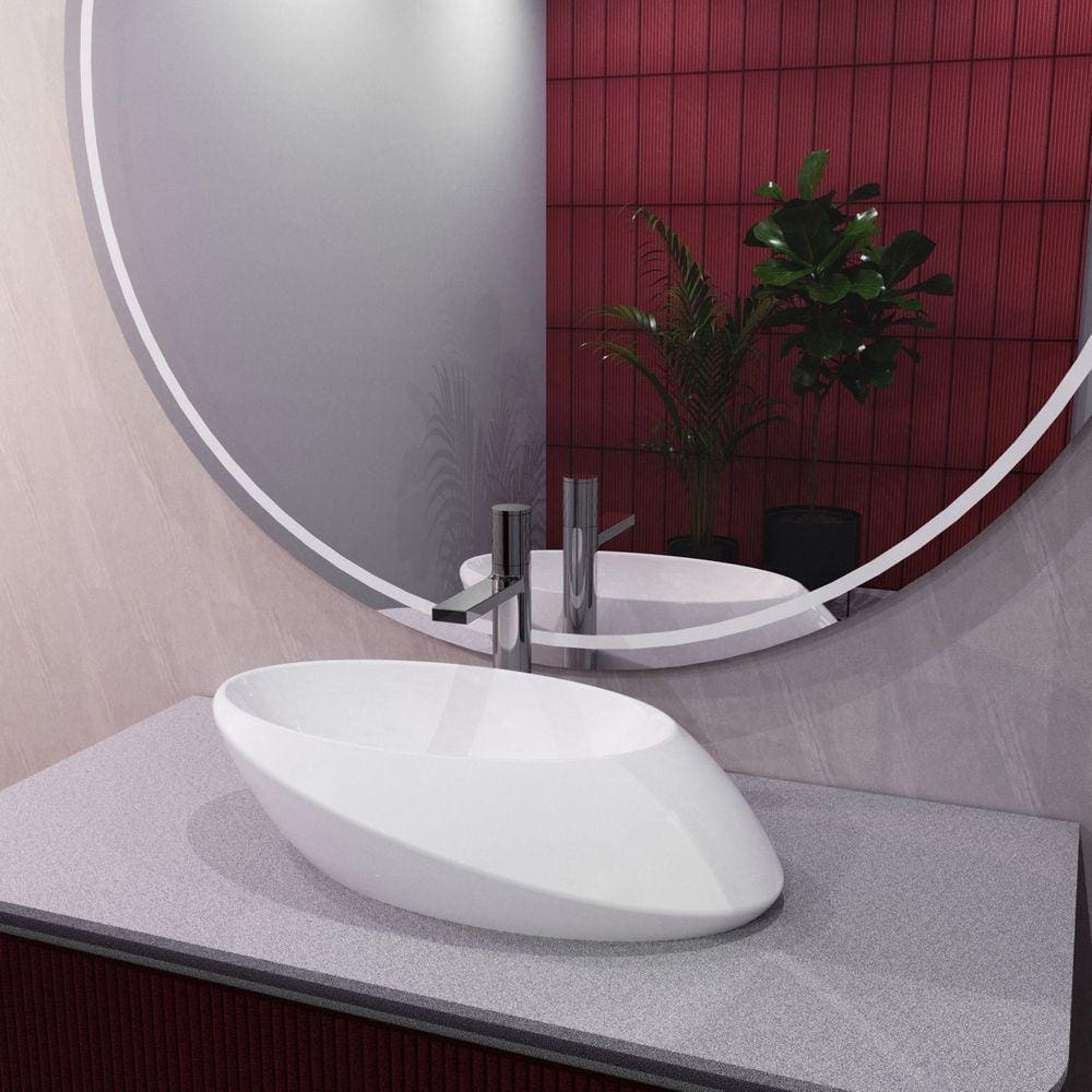 Cuba de Apoio Vulcano Oval 53x32x14cm Branco Brilhante