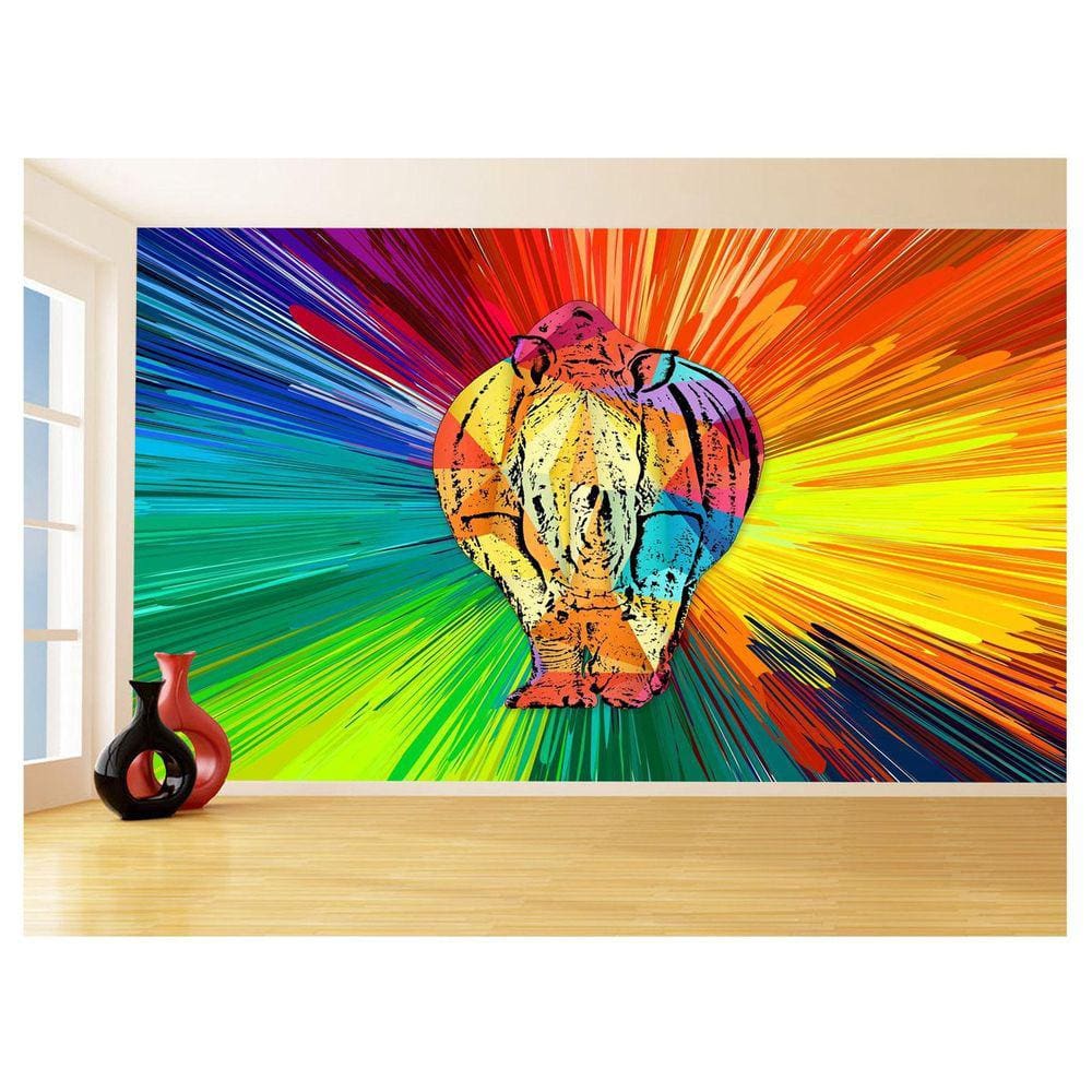 Papel De Parede 3D Animais Pop Art Rinoceronte 3,5M Pxa491