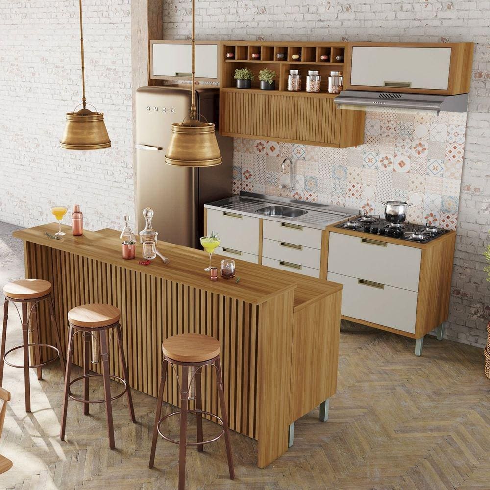 Cozinha 8 Peças Imperatriz Gourmet 100% MDF Freijó/Off-White