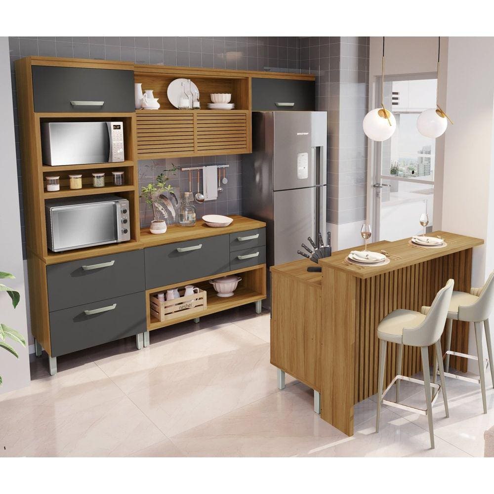 Cozinha 5 Peças Princesa Gourmet 100% MDF Freijó/Grafite