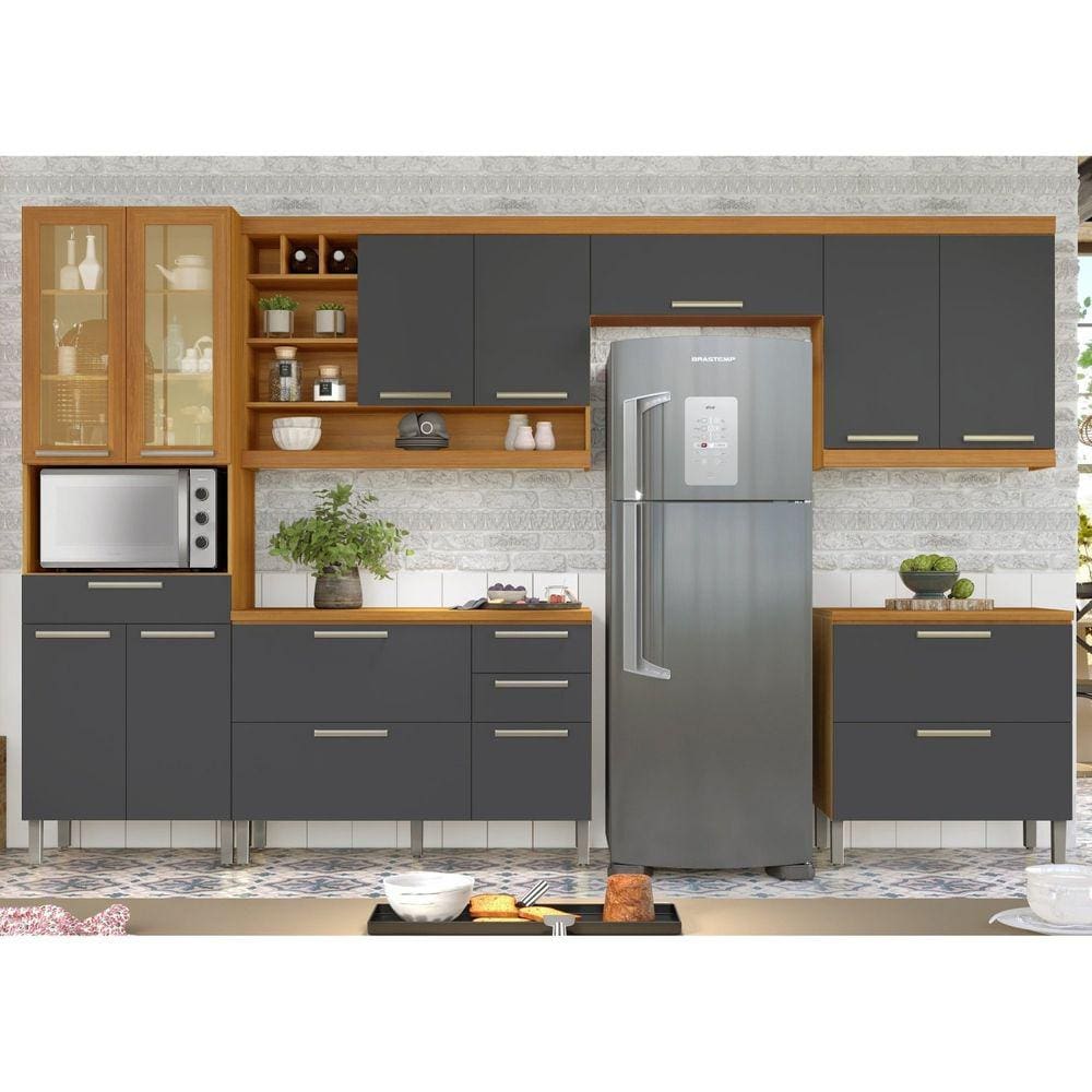 Cozinha 6 Peças Burguesa Premium 100% MDF Freijó/Grafite