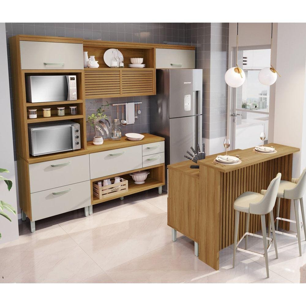 Cozinha 5 Peças Princesa Gourmet 100% MDF Freijó/Offwhite