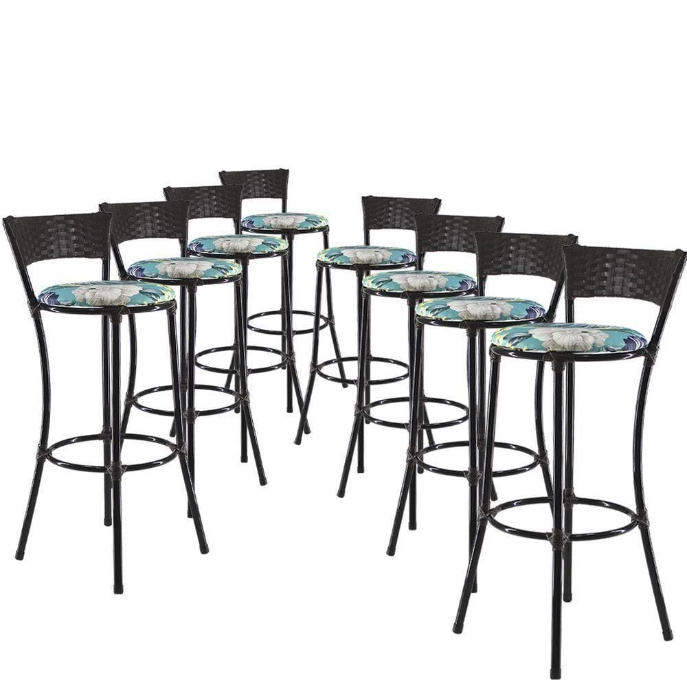 Kit Com 8 Banquetas Altas Forts Fibra Uv Bancada, área Goumert, Bar, Piscina, Balcão, Floral Azul